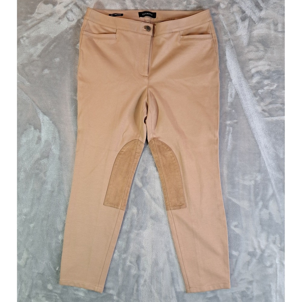 Talbots Equestrian Skinny Ankle Pants Tan Beige Suede Knee Patch Womens Size 10P